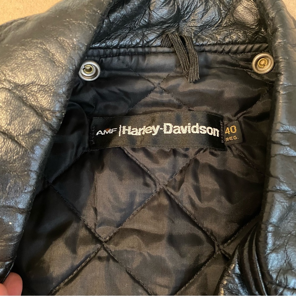 AMF Harley Davidson 70s Black leather cropped biker jacket - Picture 2 of 7